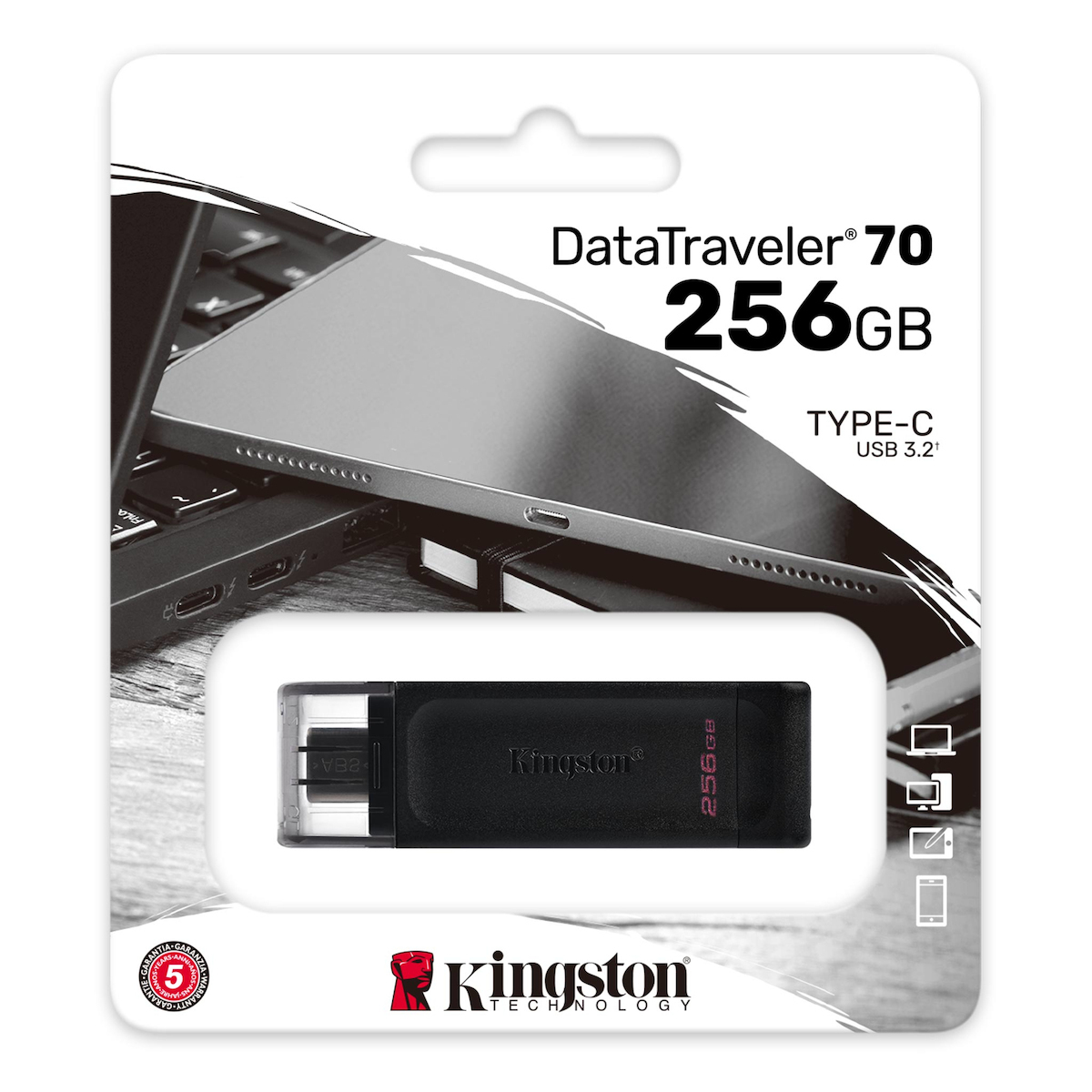 Kingston DataTraveler 70 256GB USB 3.2 Stick με σύνδεση USB-C Μαύρο - Image 1